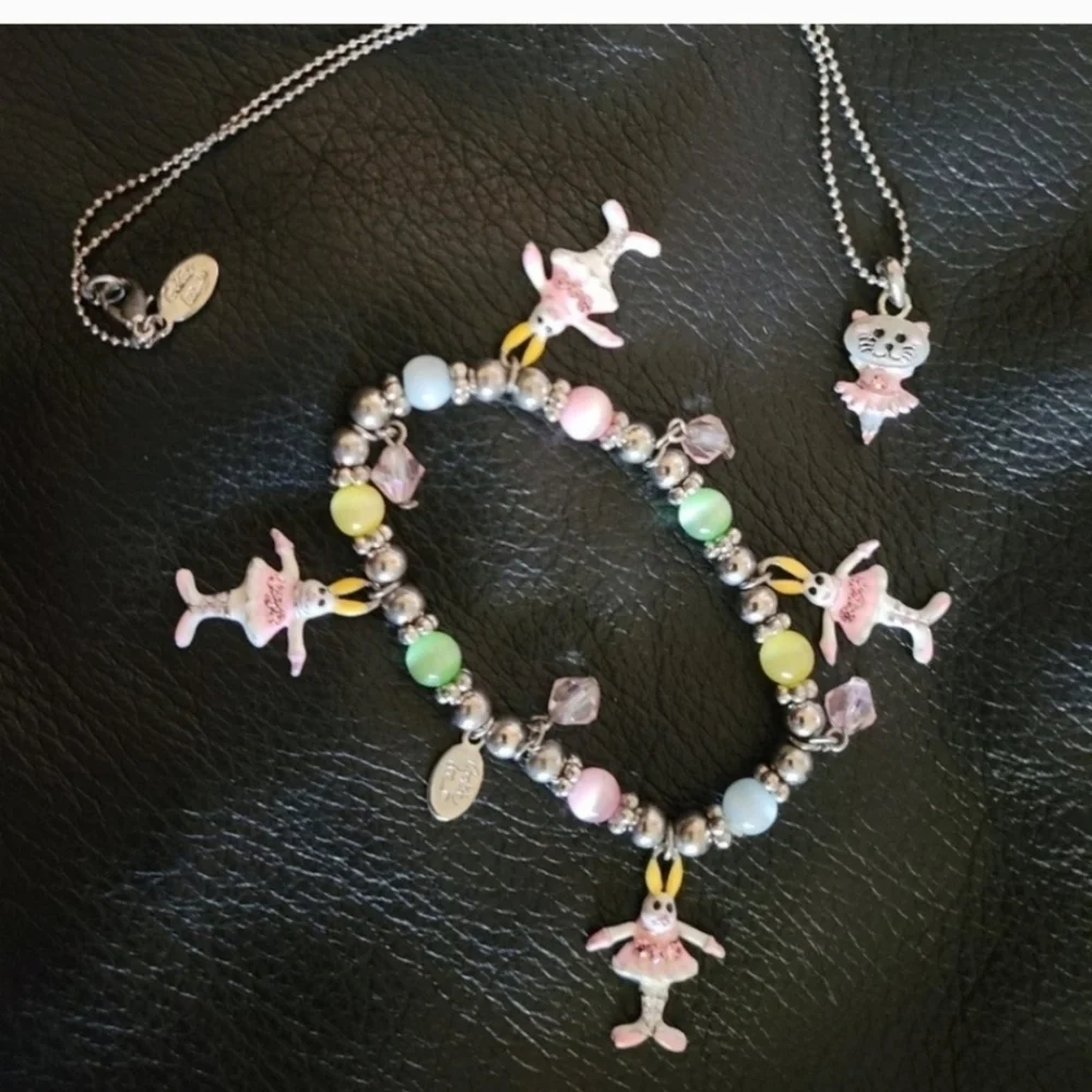 Cookie Lee Children teen flower kitty cat heart necklace rings earings siliver‎